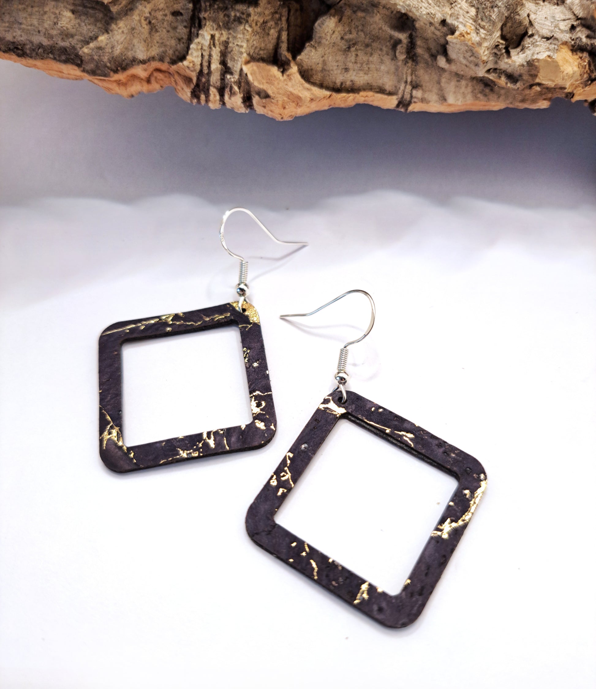 Sqare Cork Earrings navy