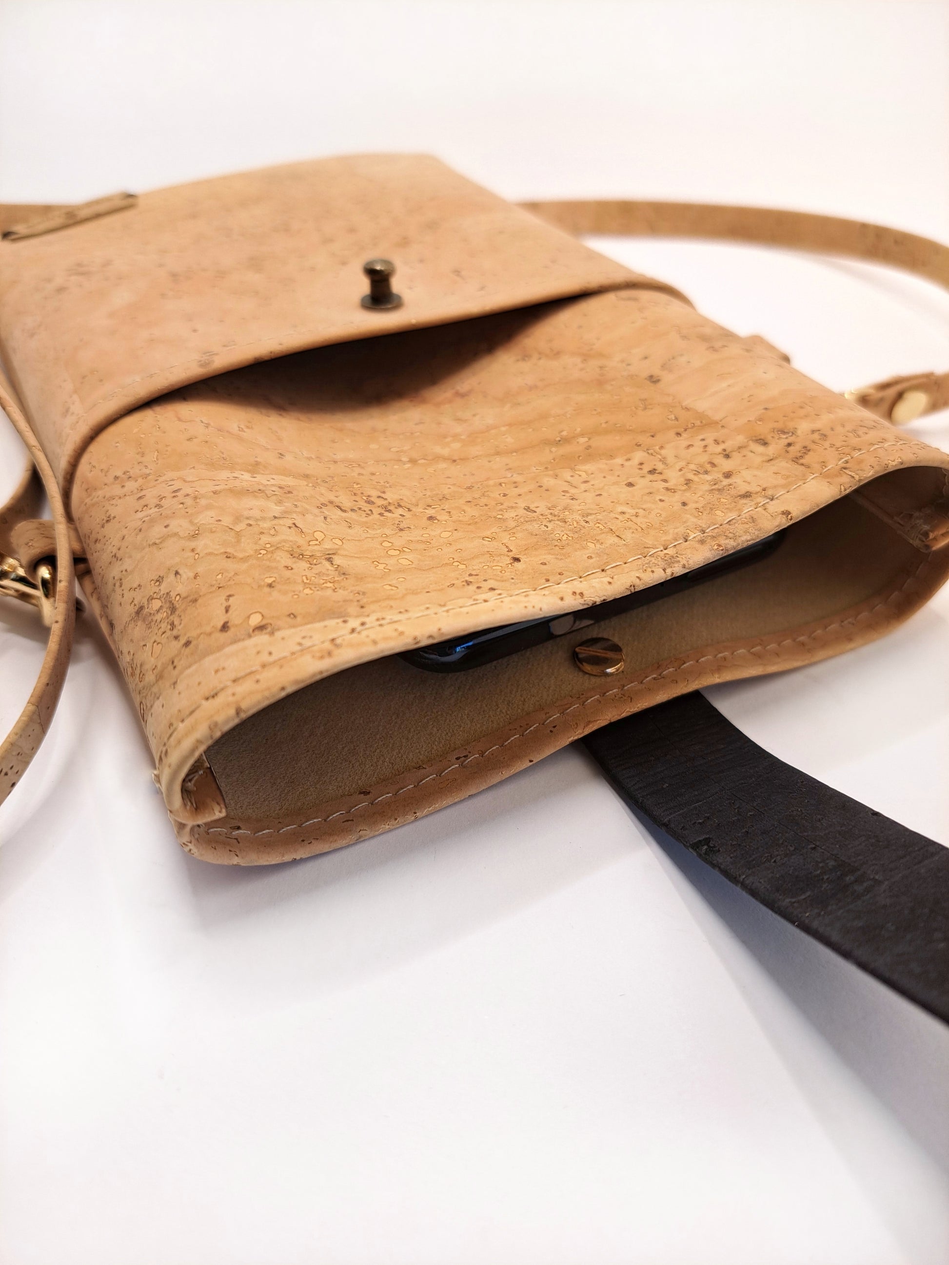 cork leather handbag open 
