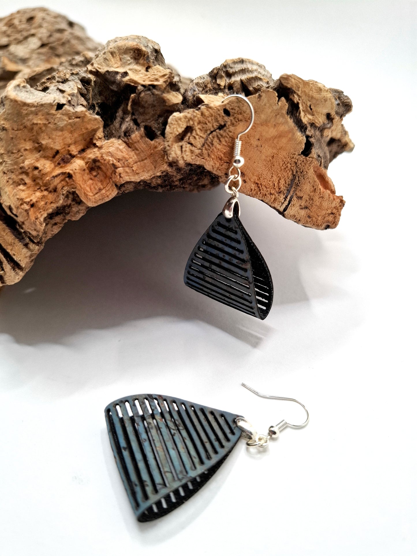 Cork Earrings Sculptured Stripes