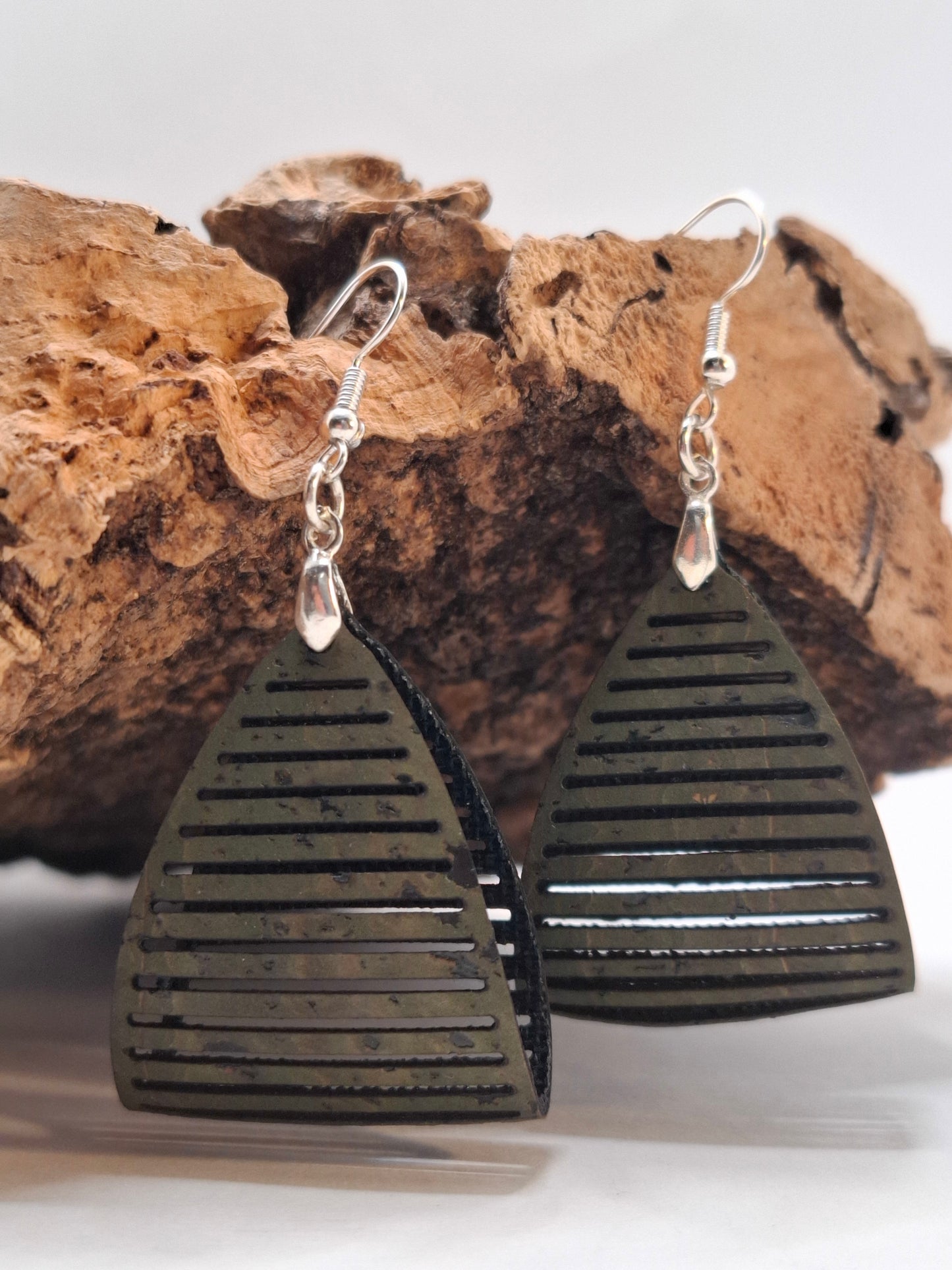 Cork Earrings Sculptured Stripes