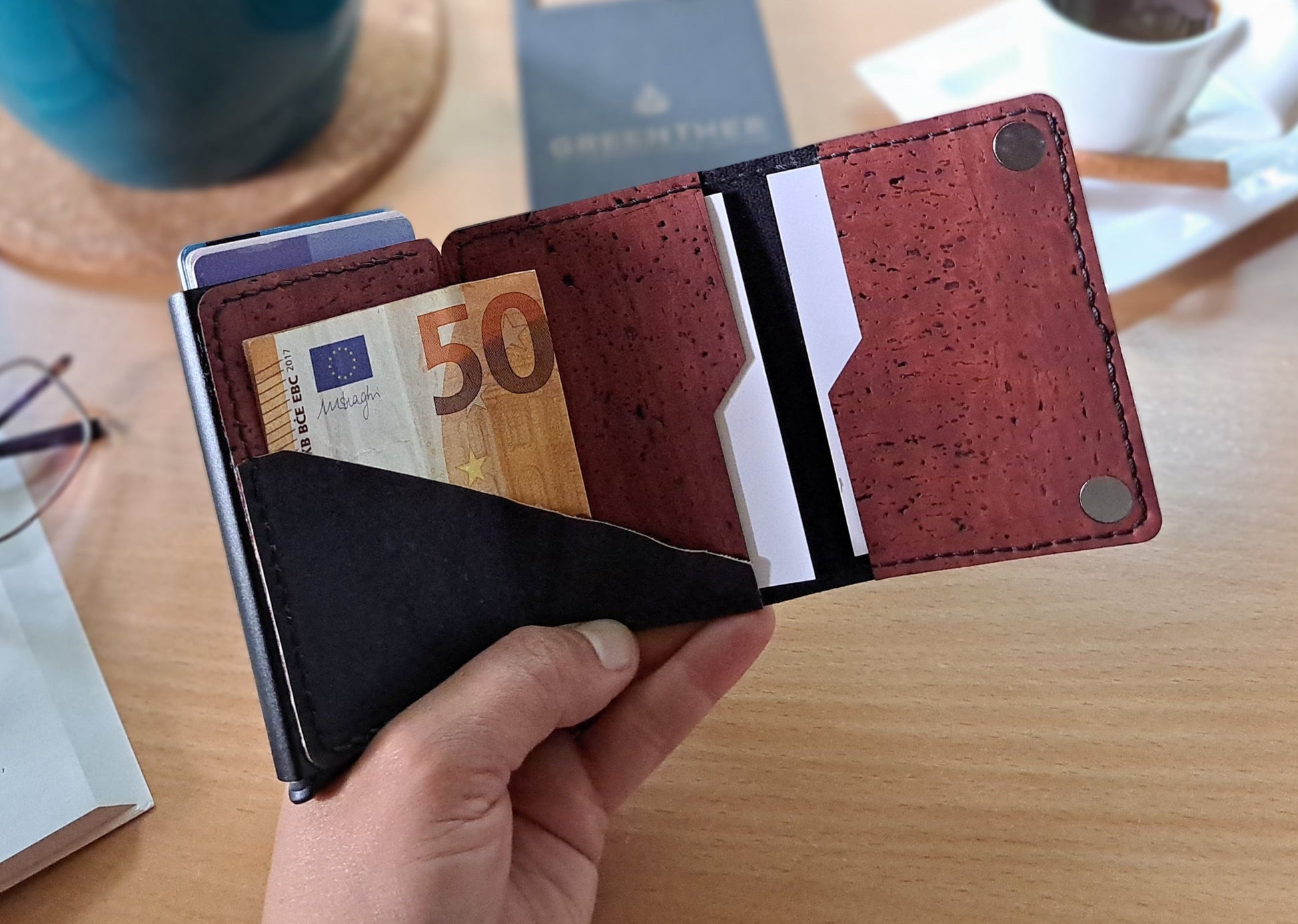 cork Rfid wallet red open