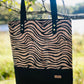 Zebra and black cork leather tote shoulder bag