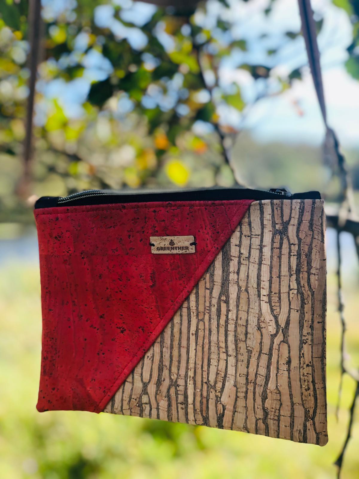 Red & stripe cork leather shoulder bag