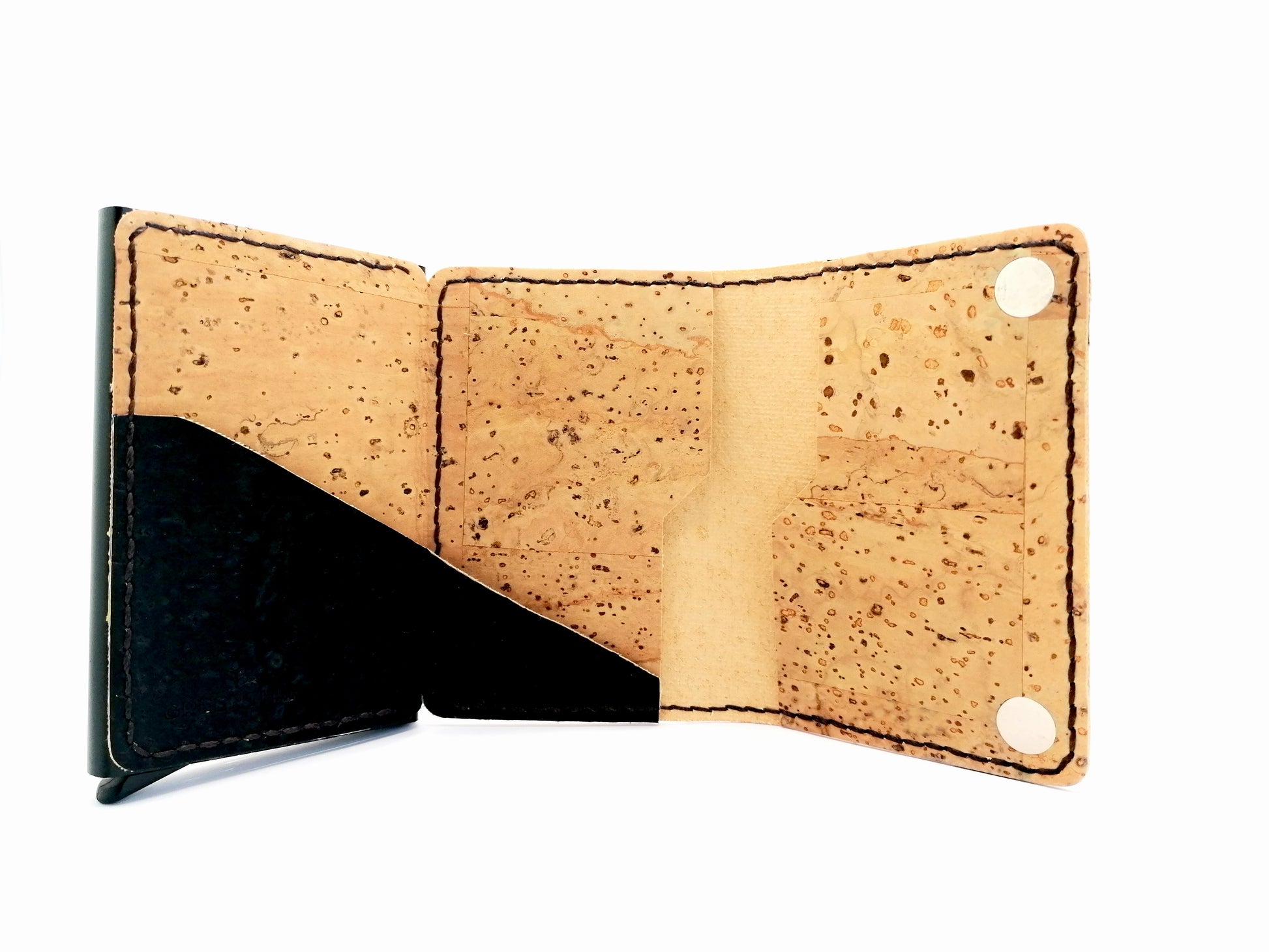 Natural Cork Wallet with RFID Security Holder open